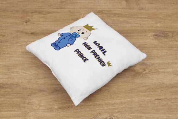 Coussin personnalisé naissance bébé prince