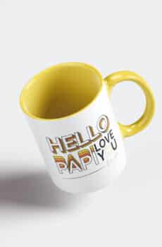 Tasse personnalisée bicolore jaune hello papi