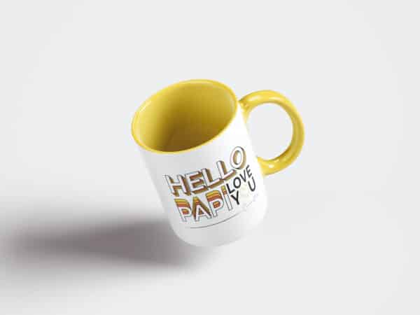 Tasse personnalisée bicolore jaune hello papi