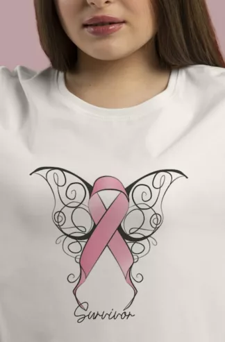  T-Shirt Octobre Rose Papillon Survivor