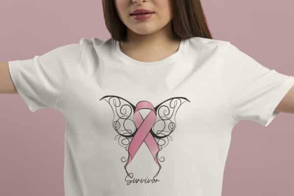  T-Shirt Octobre Rose Papillon Survivor