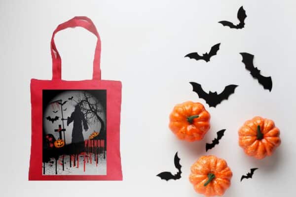 tote bag cimetière rouge Halloween