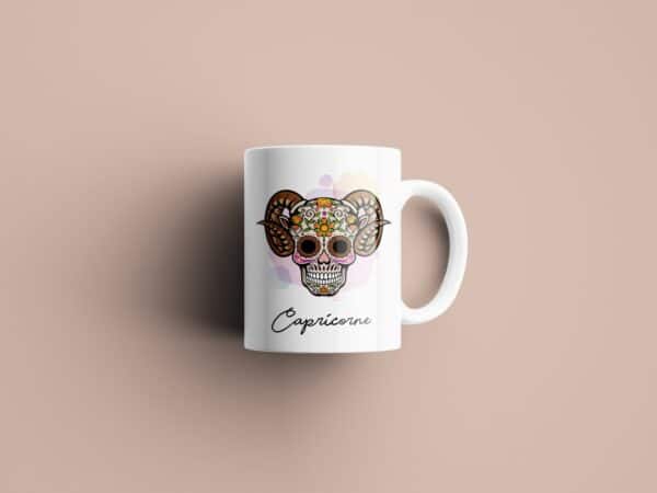 Tasse signe Capricorne Calavera Rose – Image 2