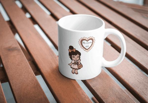 Design coquette : mug femme avec sac