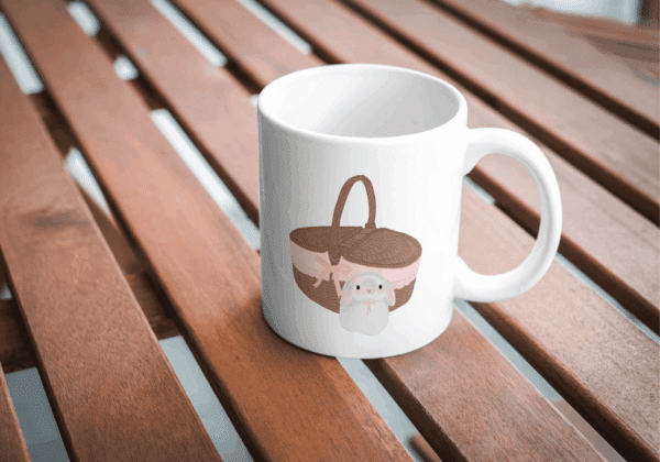 Coquette motif : mug panier lapin
