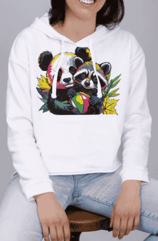 Pop art impression : sweat a capuche panda - Femme S, Blanc
