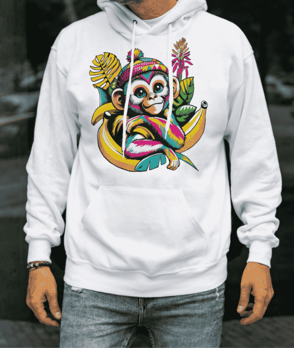 Style pop art : sweat a capuche singe – Image 2