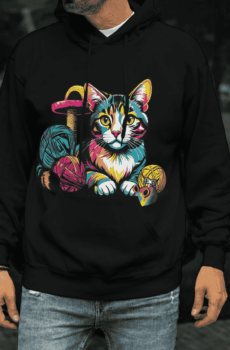 Dessin pop art : sweat a capuche chat