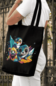 Design pop art : tote bag animaux polaires - Noir