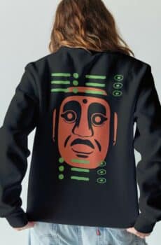 Masque aztèque : pull orange et vert