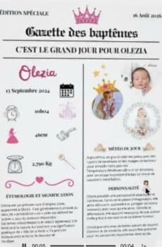 Gazette de baptême Olezia (44 exemplaires)
